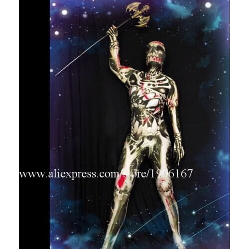 Nightclub bar Halloween horror ds dj clothes bone headwear stage perfromance cosplay ballroom costume