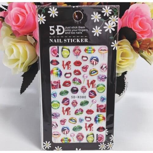 New 5D Nail Sticker Anaglyph Effect Sexy Lips Colorful Kiss LOVE Nail Art Decorations Self Adhesive Fashion Manicure Accessories