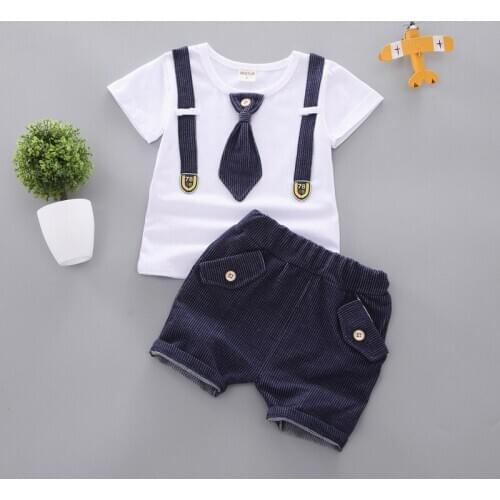Baby Boys Clothes 2020 Summer Newborn Clothes Set Gentleman Tie T-shirt+Shorts 2pcs Outfit Clothes For Baby Suit Infant Clothing