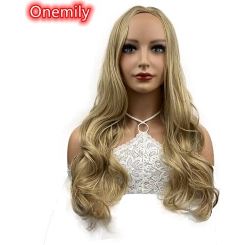 Onemily Long Wavy Heat Resistant Synthetic Wigs for Women Girls with Bangs Theme Party Out Fun Blonde with Highlights