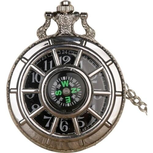Wholesale Hollow Compass Pocket Watch with chain Starry Round Dial Pendant Steampunl Fob Watch Men Pocket watches Gift men