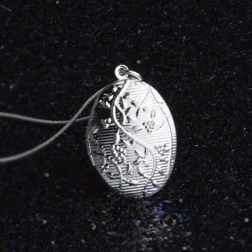 Factory Price 925 Sterling Silver Retro Carve Flower Oval Shape Photo Necklace for Women Men Lovers Collar Pendant Jewelry
