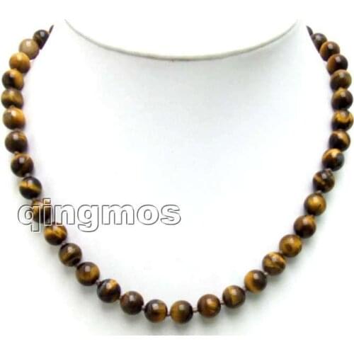 Small 6mm Round brown Natural Tigers Eye 17" NECKLACE -nec5648 Free ship especial effect for sleep