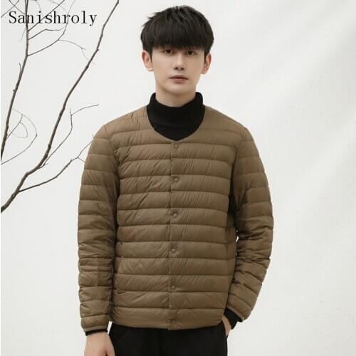 Sanishroly Two Wears Winter Mens Down Coat Ultra Light White Duck Down Jacket Parka Male Short Outwear Tops Plus Size 3XL S1069