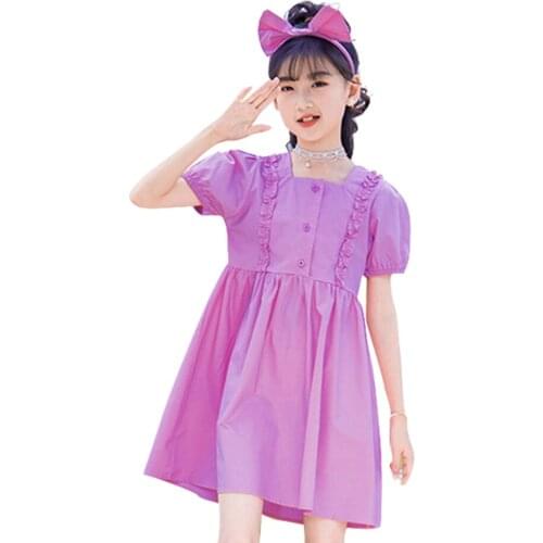 Girl Dresses Solid Color Kids Party Dresses For Girls Ruffles Kids Dress Summer Clothes Girl 6 8 10 12 14