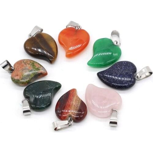 Natural Stone Pendants Heart Shape Crystal Agates Turquoises Stone Charms for Making Jewelry Necklace Bracelet Earrings Gift
