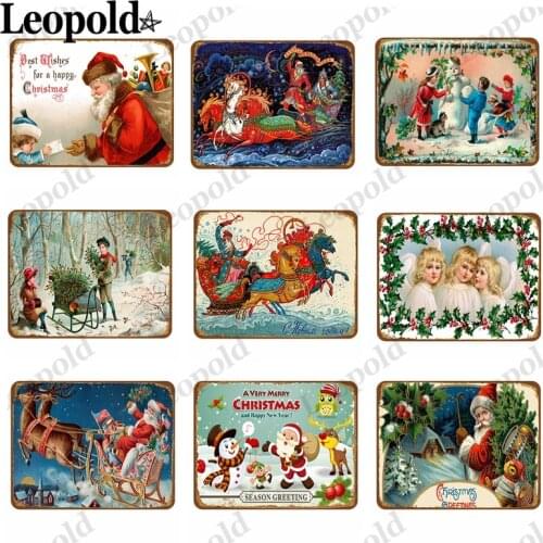 Vintage Metal Poster Merry Christmas Lettering Plaque Santa Claus Bar Club Family Decoration 20X30Cm