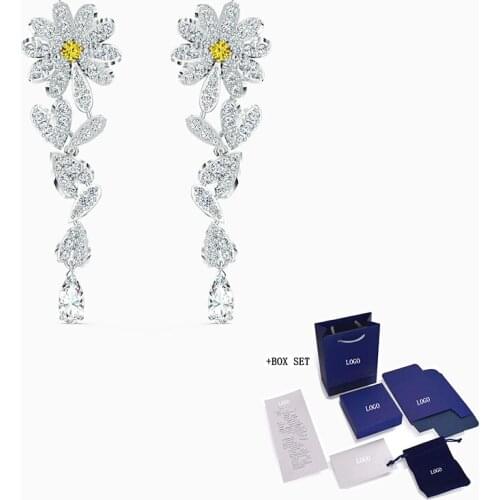 Fashion SWA New Eternal Flower Hollow White Gold Earrings Charming Petals Exquisite Shape Crystal Ladies High Jewelry Gift