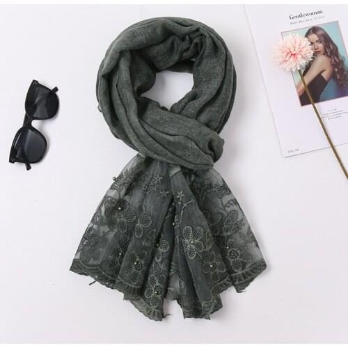 Monochrome Tie-dye Cotton and Linen Thin Breathable Shawl, Pearl Lace Stitching Collar Pashmina Four Seasons Go Shopping