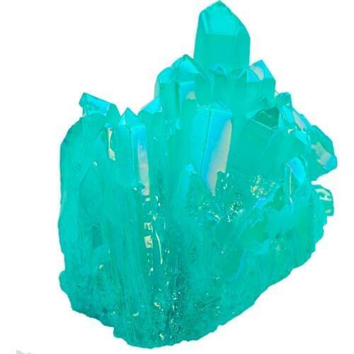 TUMBEELLUWA Turquoise Green Titanium Coated Crystal Rock Quartz Cluster Geode Druzy Gem Stone Home Decoration Specimen