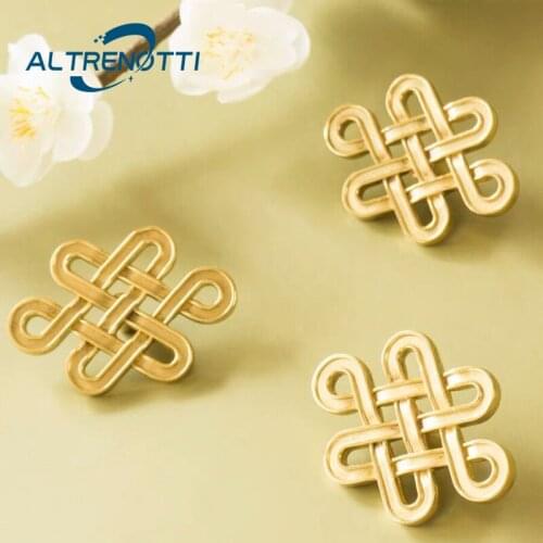 Vintage Cabinet Furniture Handle Chinese Knot Brass Gold Single Hole Kitchen Cupboard Door Pull Wardrobe Drawer Knob Hardware