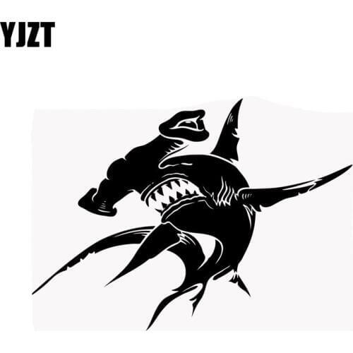 YJZT 16.5cm*12cm Hammerhead Shark Ocean Sea SHARK Angry Teeth Scuba Diver Car Sticker Decal Black Silver Vinyl C11-0387