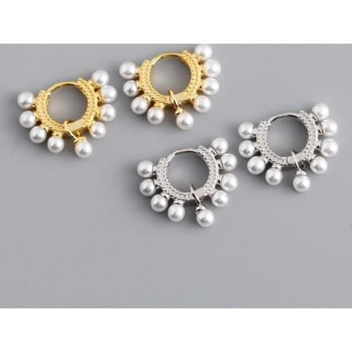 DORIN Womens Earrings 925 Sterling Silver Pearl Earrings Bohemian Fashion Jewelry Korean 925 Silver Hoop Earring