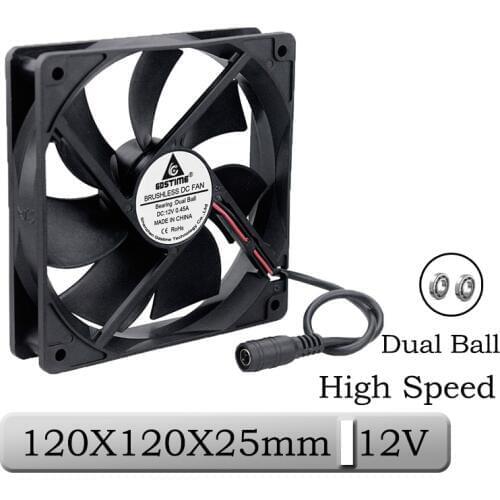 1 Pcs Gdstime 12V 120x25mm 120mm Dual Ball High Speed Brushless DC Cooling Fan 12025B 12cm DC Connector Computer Case Cooler
