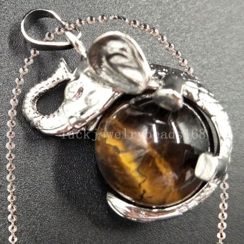 Free Shipping Women Fashion Jewelry Tigers Eye Ball Elephant Art Necklace With Chain 1pcs C5550n