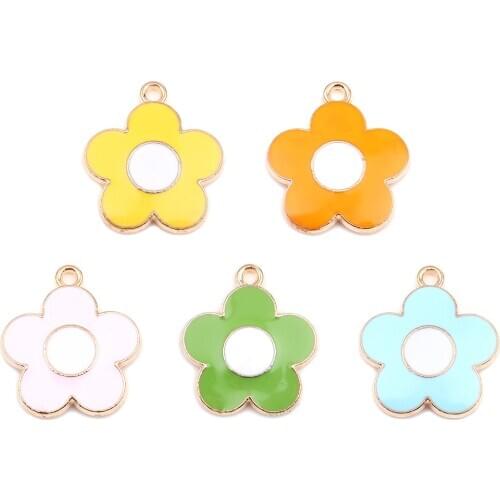 20 PCs Enamel Flower Charms Pendants Gold Plated White & Green Enamel for DIY Necklace Bracelet Jewelry Making 22mm x 19mm