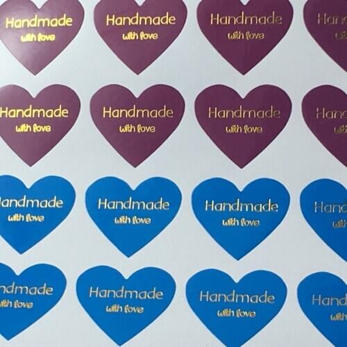 2000pcs Paper Sticker Labels Thermoprinting Gold "Handmade with love" Labels heart-shaped design Sealing Self-Adhesive Labels