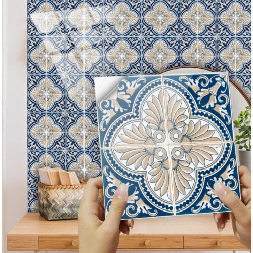 Ins Retro Sapphire Blue Mandala Crystal Hard 3D Tile Sticker Kitchen Bathroom Bedroom Renovation Self Adhesive Wall Stickers