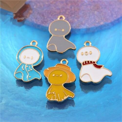 Julie Wang 8PCS Enamel Cartoon Sunny Doll Charms Alloy Japanese Teru Teru Bozu Pendant Bracelet Jewelry Making Accessory