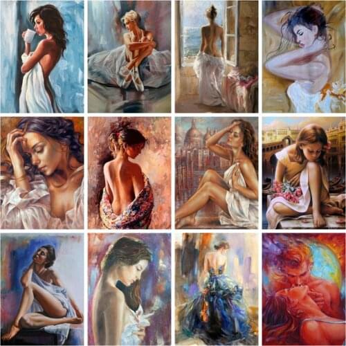 Huacan 5d Diy Diamond Painting Woman Full Square/round Diamond Art Embroidery Mosaic Girl Portrait Home Decor
