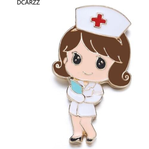 DCARZZ Comic Nurse Brooch Doctors Nurse Medical Vintage Jewelry Gold Lapel Pin Badge Metal Cute Enamel Pins Brooches Women Gift