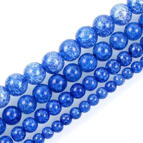 15"Strand Blue Round Cracked Crystal Stone Beads Loose Spacer Beads For Jewelry Making Bracelet Neck 6-12mm