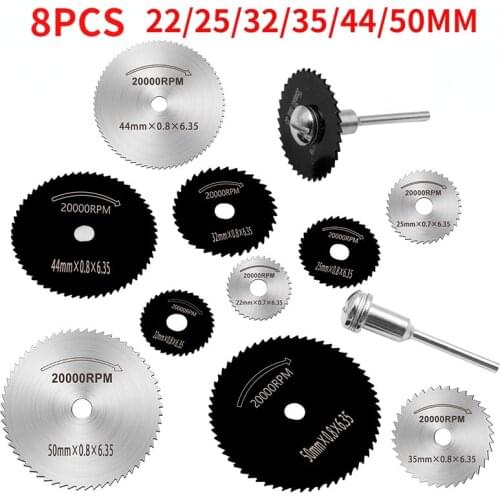 8pcs Set Mini HSS Circular Saw Blade Rotary Tool for Dremel Metal Cutter Power Tool Set Wood Cutting Discs Drill Mandrel Cutoff