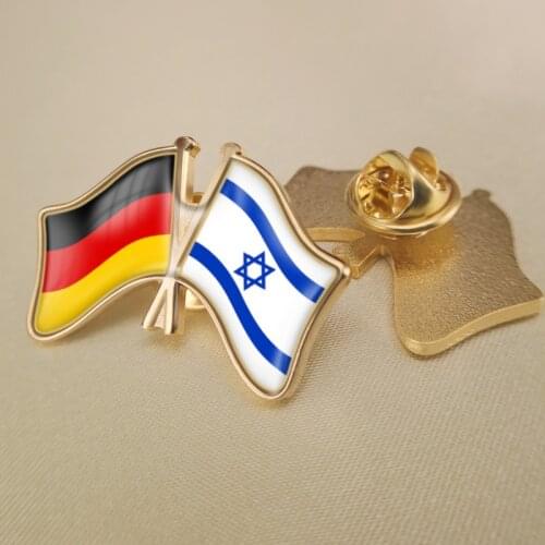Germany and Israel Crossed Double Friendship Flags Lapel Pins Brooch Badges