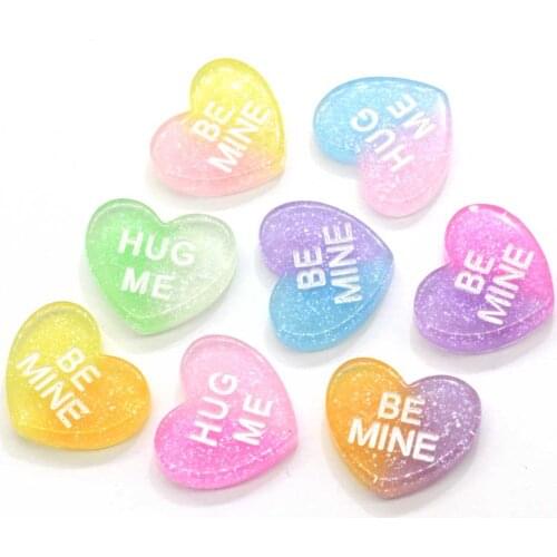 Gradient Cute Resin Mini Two Color Heart Hug Me Be Mina Flat Back Cabochon Scrapbooking Kawaii DIY Embellishments Accessories