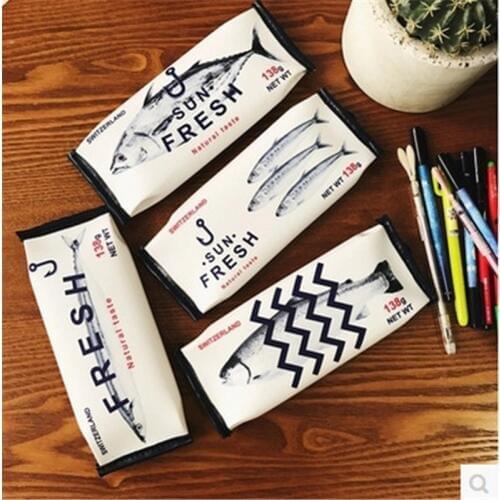 S201 Korea simple creative fun fish PU pencil case bag of male and female students of large capacity fish pencil box small gift