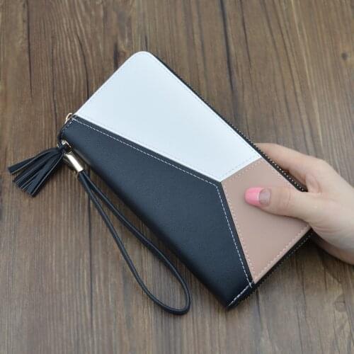 Tassel Zipper Wallets Soft Leather Ladies Coin Purse Female Patchwork Handbags Girls Cell Phone Pouch Cad Pocket cartera mujer