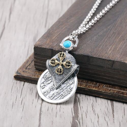 S925 Sterling Silver Pendant Male And Female Evil Spirits Retro Thai Silver Coins Pendant