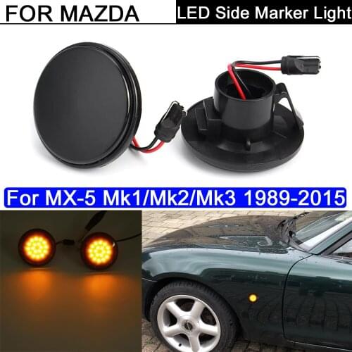 2Pcs Error Free Smoked Lens LED Side Marker Light Turn Signal Indicator Lamp For Mazda MX-5 Mk1/Mk2/Mk3 1989-2015