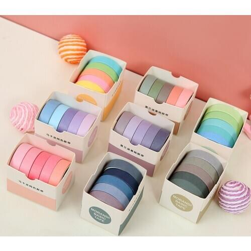5Pcs/Set Masking Tape Cute Grid Stripe Washi Tape Solid Color Decorative Adhesive Tape Sticker Scrapbooking Planner Stationery