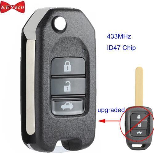 KEYECU for Honda Civic City B-RV Crider 2013 2014 2015 2016 Upgraded Remote Car Key Fob 433MHz ID47 Chip
