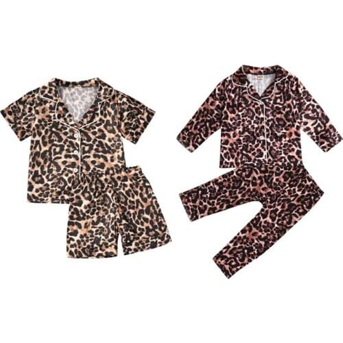 2020 Fashion Infant Baby Girls Pajama Sets Leopard Print Short/Long Sleeve Single Breasted Tops+Shorts/Pants 2pcs