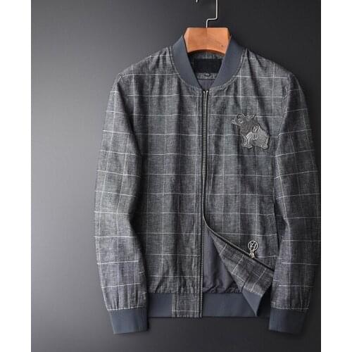 Male Luxury Linen And Cotton Blending Baseball Collar Man Coats Plus Size 4XL Slim Fit Plaid Mens Jackets