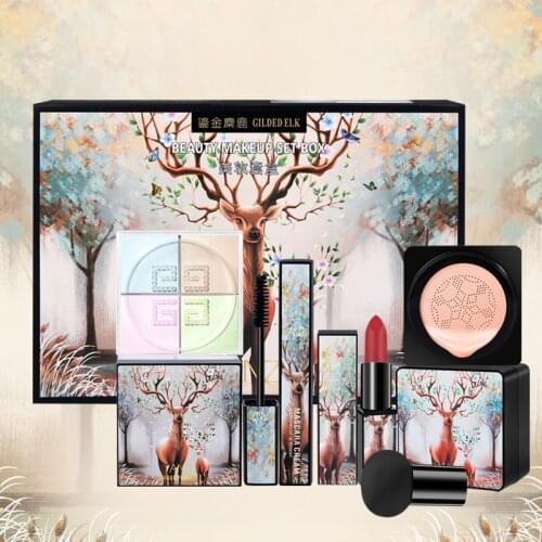 Elk Makeup Five - Piece Gift Box Mushroom Head Air Cushion Mascara Finishing Powder Lipstick Kit