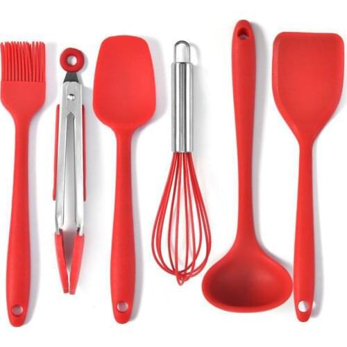 6Pcs Kitchen Utensil Set Silicone Cooking Nonstick Heat Resistant Silicone Spoon Spatula Brush Clip Kitchen Tools Apartmen