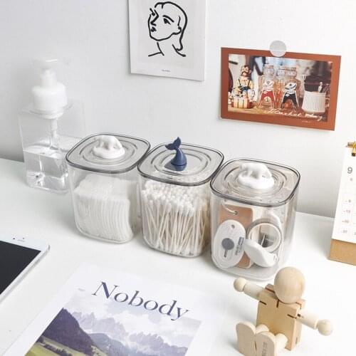 Ins Cute Polar Bear Whale Desktop Storage Box With Lid Dustproof Transparent Cotton Swab Tube Cotton Storage Box