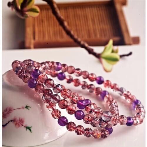 Genuine Natural Super Seven 7 Lepidocrocite Quartz Bracelet 5.3mm 3 Laps Clear Round Beads Stretch Crystal AAAAA