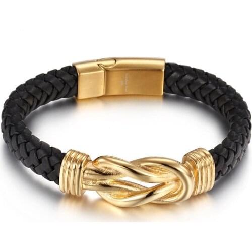 New features stainless steel mens leather wristband magnetic buckle simple models