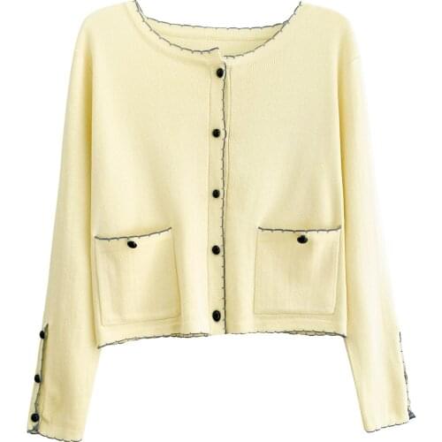 Autumn new all-match small fragrance wind contrasting long-sleeved knitted cardigan womens jacket