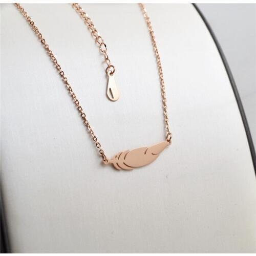Rose gold color stainless steel feather necklaces & pendants for women, fashion statement necklace jewelry bijoux femme joyas