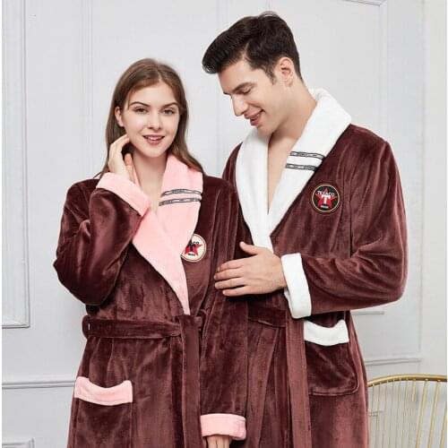 Couple Bathrobe Autumn Winter Flannel Pyjamas Sleepwear Women Winter Homewear Sleep Tops Lengthened Thickened Nightgown Халат
