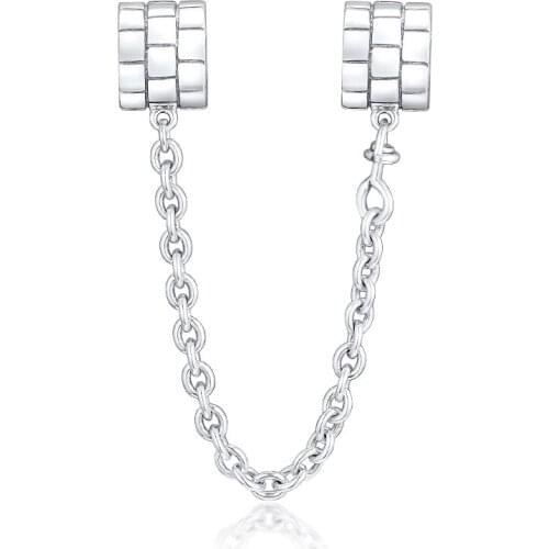 Fits for Pandora Charms Bracelets Necklaces 100% 925 Sterling Silver Jewelry Abstract Safety Chain Beads Free Shipping