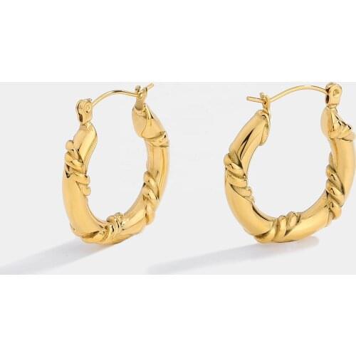 Stylish 18K Gold Plated Stainless Steel Double Twist Hoop Earrings For Women Waterproof Party Jewelry Accessories
