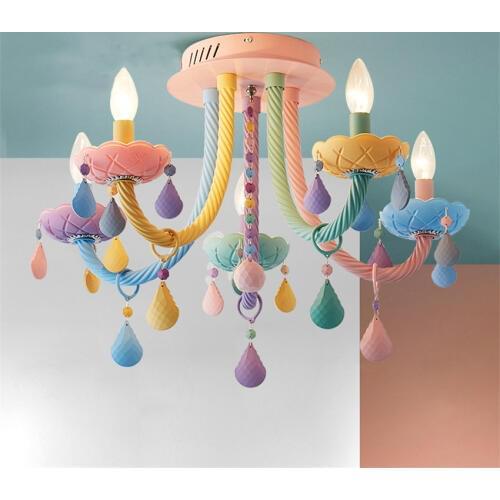 Modern Macaron Colourful Crystal Ceiling Lamp bedroom lamp childrens Fantasy Girl Princess Ceiling Lights for home lighting