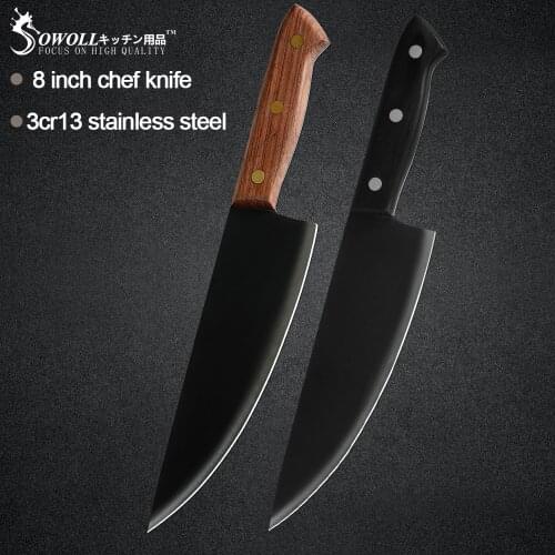 Sowoll 8'' INCH Chef Kitchen Knife Stainless Steel Full Tang Cleaver Hiking Camping Survival Knife Cover Sheath Cooking Tools