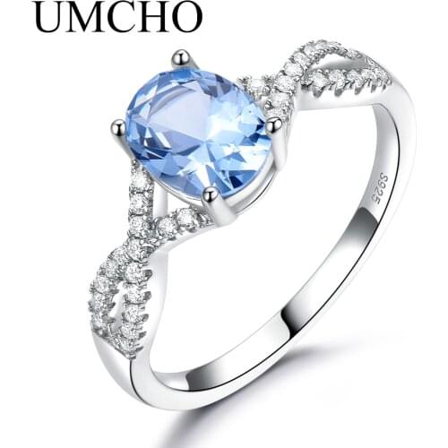 UMCHO Solid 925 Sterling Silver Rings for Girl Trendy Anniversary Gemstone nano Topaz Wedding Band Party Ring Silver 925 jewelry